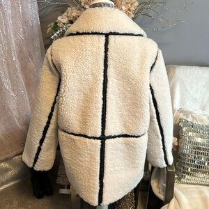 Faux Leather Trim Faux Shearling Coat